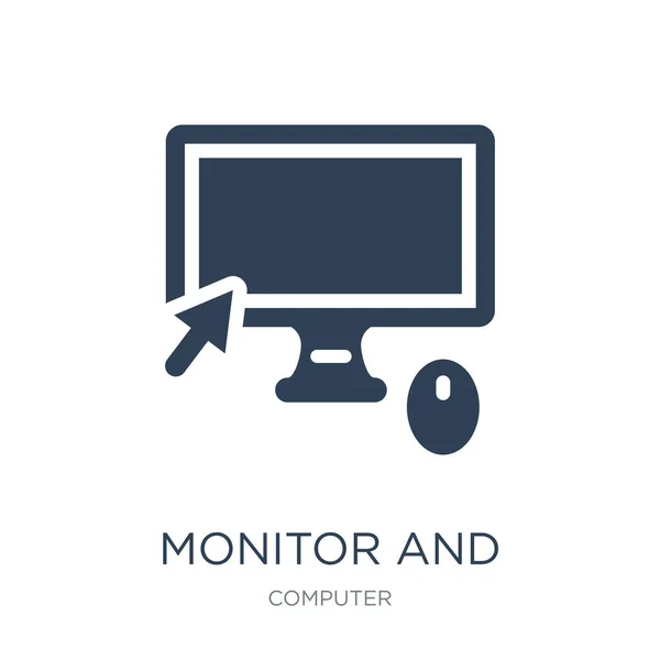 Monitor Und Computermaus Symbolvektor Auf Weißem Hintergrund Monitor Und Computermaus — Stockvektor