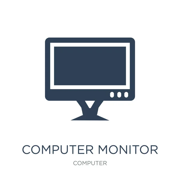 Komputera Monitor Wektor Ikona Białym Tle Komputer Monitor Modny Wypełnione — Wektor stockowy