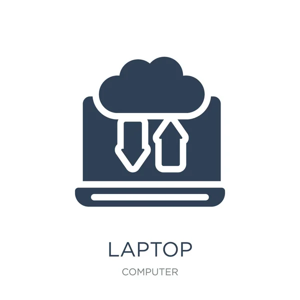 Laptop Collegato Vettore Icona Cloud Sfondo Bianco Laptop Collegato Alle — Vettoriale Stock