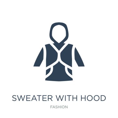 Beyaz arka plan üzerinde başlık simge vektör, moda koleksiyonundan hood trendy dolu simgelerle kazak kazak