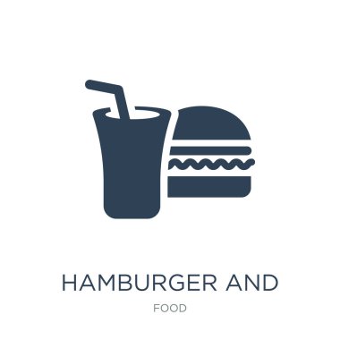 Beyaz arka plan, hamburger ve içki trendy dolu simgeler gıda koleksiyonundan hamburger ve içki simge vektör