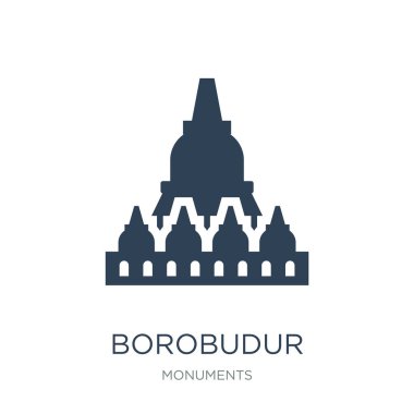 Borobudur simge vektör beyaz arka plan üzerinde borobudur trendy simgeler anıtlar koleksiyonundan dolu.