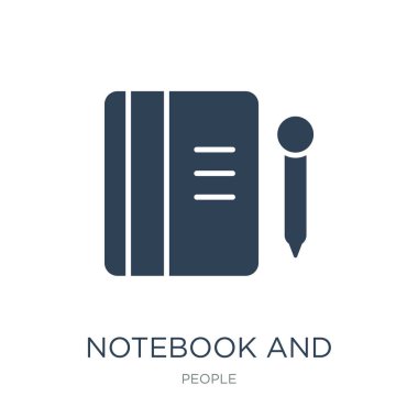 Defter ve kalem simge vektör simgelerindeki beyaz arka plan, Not defteri ve kalem trendy dolu insanlar Collection