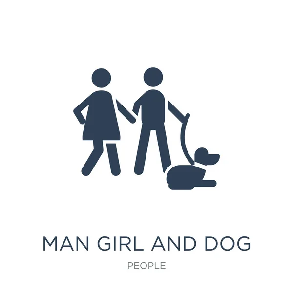 Muž Dívka Pes Ikona Vektor Bílém Pozadí Muž Dívka Pes — Stockový vektor