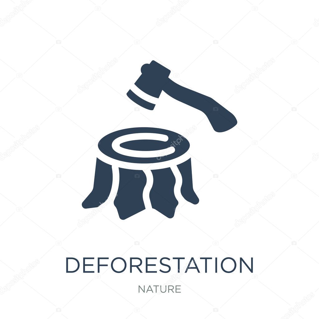 Deforestation icon vector on white background, deforestation trendy filled icons from Nature collection