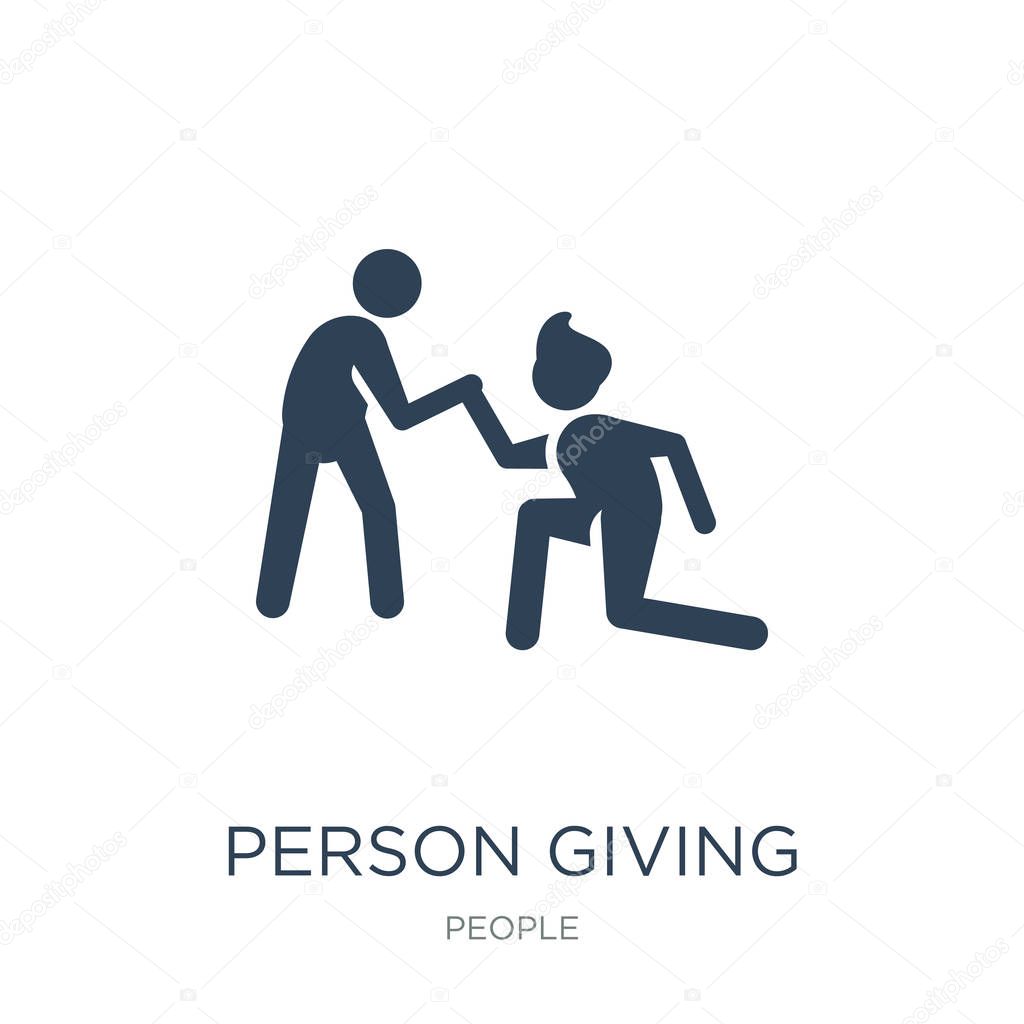 person giving assistance icon vector on white background, person giving assistance trendy filled icons from People collection