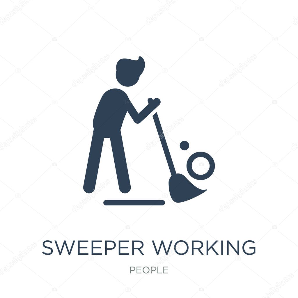 Sweeper working icon vector on white background, sweeper working trendy filled icons from People collection
