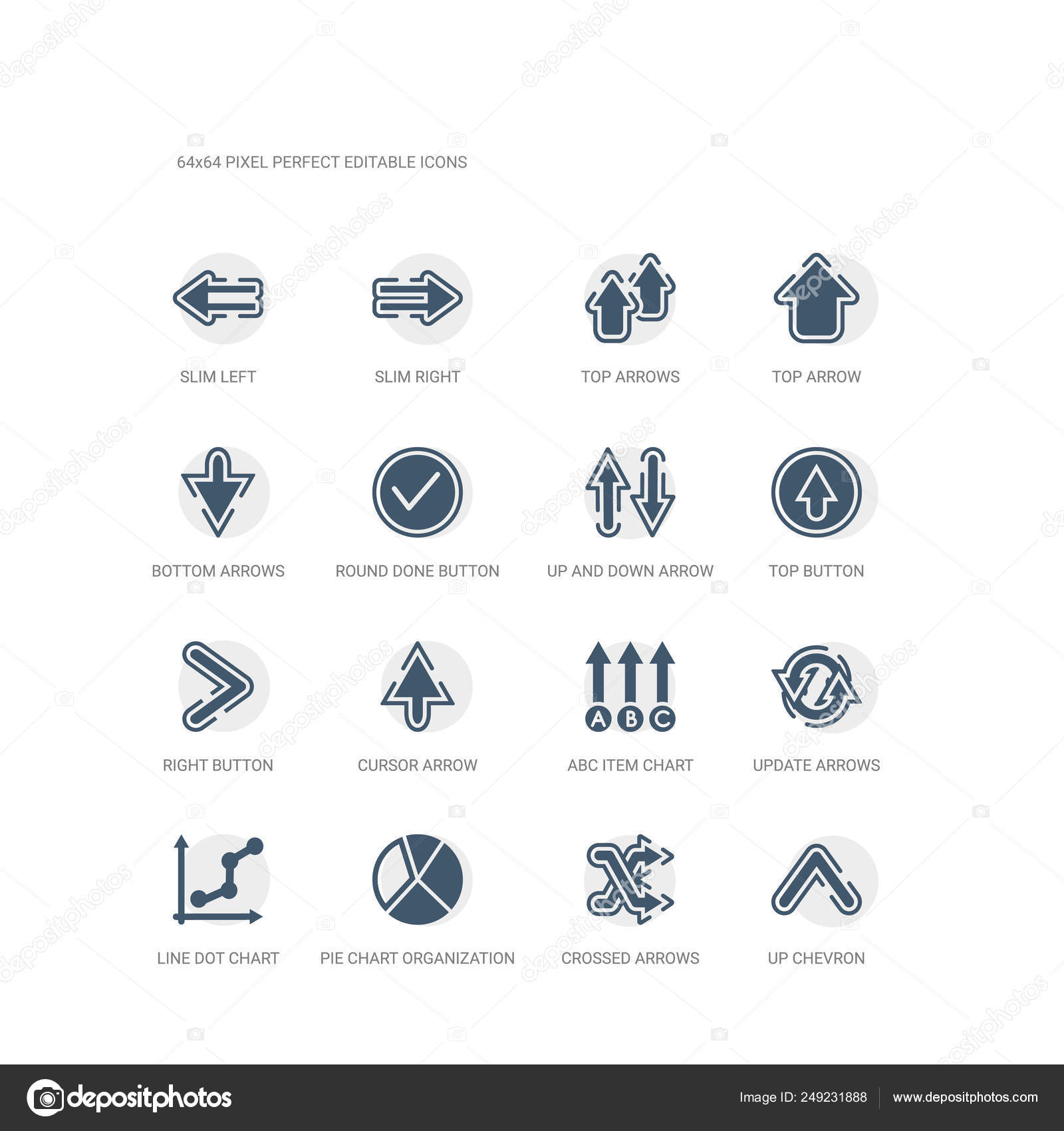 简单的图标集, 如向上雪佛龙, 交叉箭头, 饼图组织, 折线点图表, 更新箭头, abc 项目图表, 光标箭头, 右按钮, 顶部按钮, 向上和向下箭头 。相关的