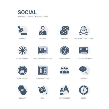 simgeler renk, mektup rengi, dolgu, çakışma, sohbet kutusu, artılarını ve eksilerini, kullanıcı avatar, mektubu damga, transseksüel ile gibi basit set. ilgili sosyal simgeler koleksiyonu. düzenlenebilir 64 x 64 piksel