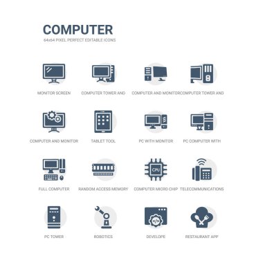 Restoran app gibi simgeleri basit bir set geliştirmek, Robotik, pc kule, telekomünikasyon, bilgisayar mikro çip, rasgele erişim bellek çipi, tam bilgisayar, monitör, pc ile pc bilgisayar
