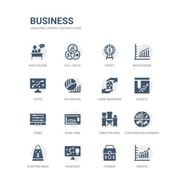 grafikler, finans, stratejik gibi simgeleri, alışveriş torbaları, müşteri ilişkileri yönetimi, yönetmen Resepsiyon, banka kartı, sesleri, Lojistik, ev sigortası basit kümesi. ilgili iş Icons collection.