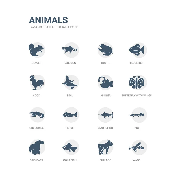 Simple set of icons such as wasp, bulldog, gold fish, capybara, pike, swordfish, perch, crocodile, butterfly with wings, angler. related animals icons collection. editable 64x64 pixel perfect. — Stock Illustration Simple set of icons such as wasp, bulldog, gold fish, capybara, pike, swordfish, perch, crocodile, butterfly with wings, angler. related animals icons collection. editable 64x64 pixel perfect. Royalty Free Stock Illustrations