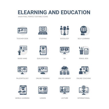 çevrimiçi eğitim, paleontoloji, kalem kutusu, qa basit bir set gibi uluslararası simgeleri, ders, ders, mobil öğrenme, online koçluk, online kütüphane. ilgili e-Öğrenim ve eğitim simgeler
