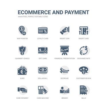 basit faturaları, broker, kart makinesi, kartı ile ödeme, müşteri gözden geçirme gibi simgeler kümesi azaltmak, dolar, euro, Döviz kuru, finansal tanıtımı. ilgili e-ticaret ve ödeme simgeler