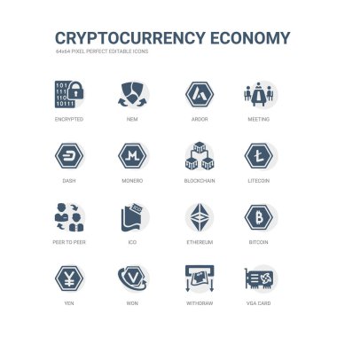 simgeler vga kartı gibi basit bir set çekmek, kazanılan, yen, bitcoin, ethereum, ICO, eşten eşe, litecoin, blockchain. cryptocurrency ekonomi simgeler toplama ile ilgili. düzenlenebilir 64 x 64 piksel mükemmel.