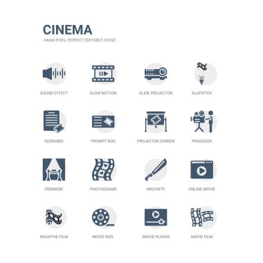 basit film film, film oyuncu, film makarası, negatif film, online pala, photograms, prömiyeri, yapımcı, projektörü ekran gibi simgeler kümesi. sinema simgeler toplama ile ilgili. düzenlenebilir 64 x 64