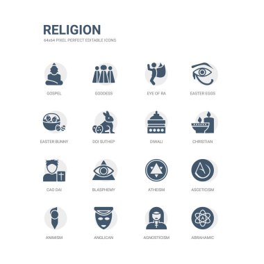 İbrahimi, agnostisizm, Anglikan, Animizm, çilecilik, Ateizm, küfür, cao dai, christian, diwali gibi simgeleri basit kümesi. din simgeler toplama ile ilgili. düzenlenebilir 64 x 64 piksel mükemmel.