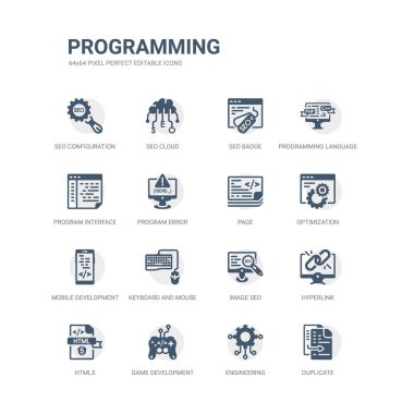 simgeler yinelenen, mühendislik, oyun geliştirme, html5, köprü, resim seo, klavye ve fare gibi basit bir set mobil geliştirme, optimizasyon, sayfa. ilgili programlama Icons collection.