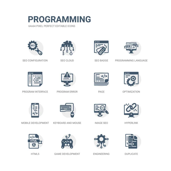 Simgeler yinelenen, mühendislik, oyun geliştirme, html5, köprü, resim seo, klavye ve fare gibi basit bir set mobil geliştirme, optimizasyon, sayfa. ilgili programlama Icons collection. — Stok Vektör