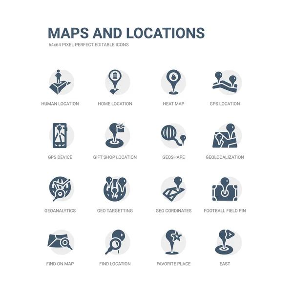 Conjunto simple de iconos como este, lugar favorito, encontrar ubicación, encontrar en el mapa, pin de campo de fútbol, cordinados geográficos, geo target, geoanalytics, geolocalización, geoforma. mapas y ubicaciones relacionados — Vector de stock