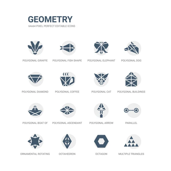 Απλό σύνολο από εικονίδια όπως πολλά τρίγωνα τρίγωνο, οκτάγωνο, οκτάεδρο, διακοσμητικά περιστρεφόμενη πολυγωνικό, παράλληλα, πολυγωνικό βέλος επάνω, πολυγωνικό άνοδος, σκάφος από μικρά τρίγωνα, κτίρια — Διανυσματικό Αρχείο