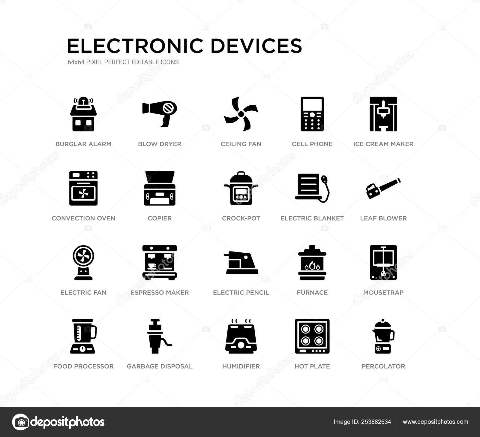 Set Of 20 Black Filled Vector Icons Such As Percolator