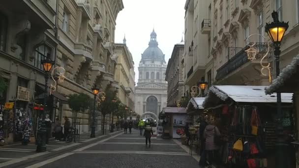 Budapest Hongrie Décembre 2018 Descente Rue Zrinyi Trouve Marché Noël — Video