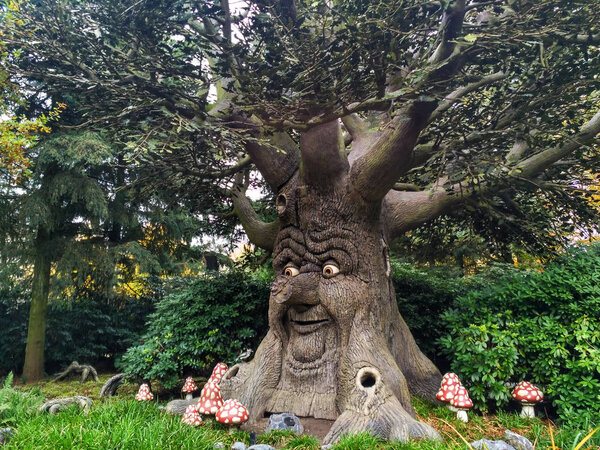 Kaatsheuvel / The Netherlands - November 03 2016: Speaking faitytale tree in Theme Park Efteling. Autumn.