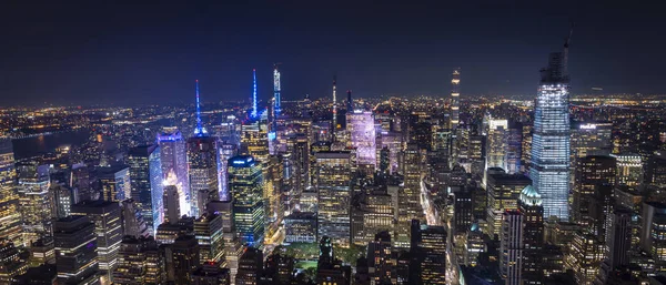 gece manhattan new york havadan görünümü - görüntü