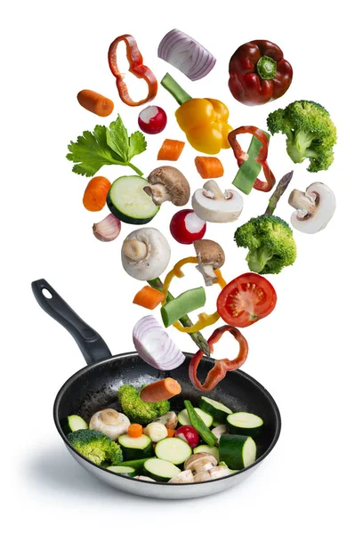 ızgara taze sebzeler beyaz arka planda izole uçuyor - görüntü