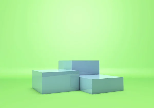 Gavetas Pódio Vencedores Fundo Verde Material Gaveta Azul Brilhante — Fotografia de Stock
