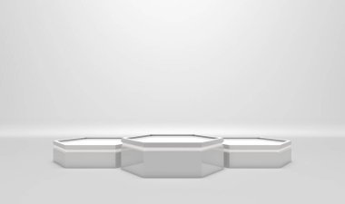 Minimalist beyaz ortamda ürün için altıgen kazanan podyum