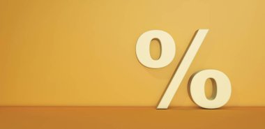 Turuncu arkaplan, iş ve hesap kavramında yüzde işareti