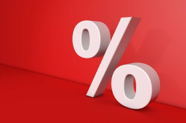 Kırmızı arkaplan, iş ve hesap kavramında yüzde işareti