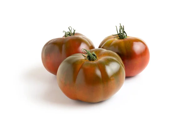 Trzy Pomidory Wyizolowane Białego Tła — Zdjęcie stockowe