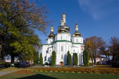 Eski Sviato-Troitskyi Manastırı'Gustynya. Chernihiv bölgesi. Ukrayna. Açık havada çekim yatay.
