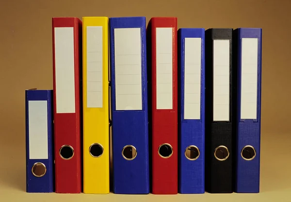 Document files, folders in various colors and thicknesses, available at home and in offices.