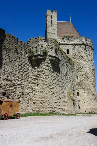 Francia Carcassonne Agosto 2014 Poderosas Fortificaciones Bastiones Del Castillo Carcasona — Foto de Stock