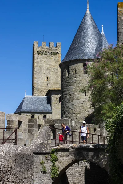 2014 France Carcassonne Augaugust 2014 요새와 카르카손 아름다운 원뿔형푸른 — 스톡 사진