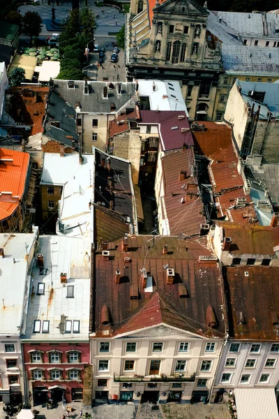 Vista Dall Alto Del Centro Storico Lviv Ucraina Vecchi Edifici — Foto Stock