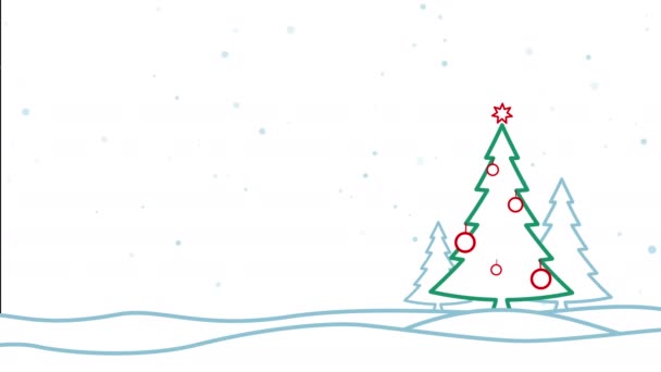 冬季动画可循环的背景与降雪和三棵冷杉 广告或销售横幅背景 — 图库视频影像