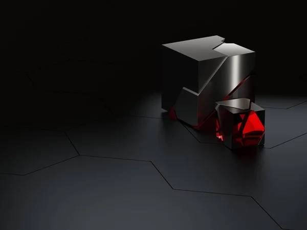Soyut yüksek pürüzlülük cam ve metal küpleri 3d render teknik ya da bilim-kurgu arka plan detayları. Görüntüleme amacıyla aygıt ya da becerikli alet gibi her türlü için şablon