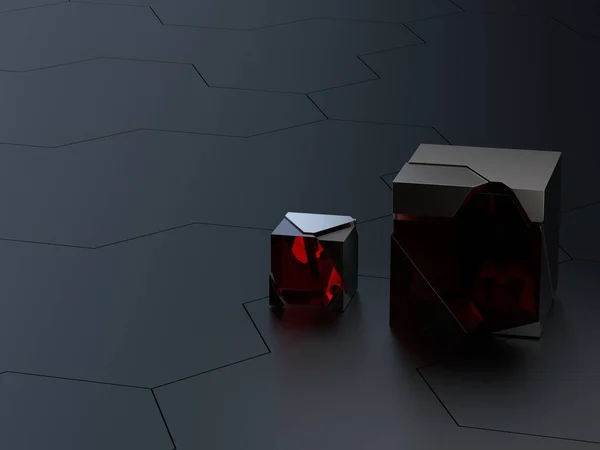Soyut yüksek pürüzlülük cam ve metal küpleri 3d render teknik ya da bilim-kurgu arka plan detayları. Görüntüleme amacıyla aygıt ya da becerikli alet gibi her türlü için şablon