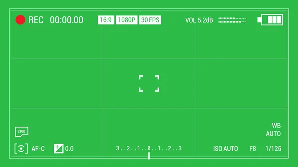 Kamera Sökare Grön Chromakey Bakgrund Widescreen Illustration Gränssnittselement Tidsindikator Inspelnings — Stockfoto