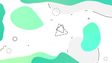 Yeşil organik şekiller ve animasyonlu elemanları ile soyut ışık arka plan memphis. Hikayeler arka plan. Dikey video