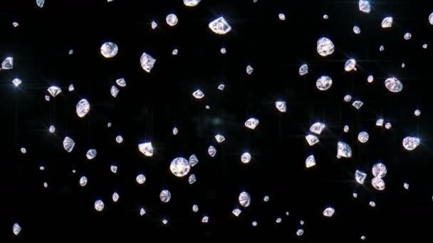 Abstrato Brilhante Caindo Diamantes Fundo Espaço Preto Cenário Renderizado — Vídeo de Stock
