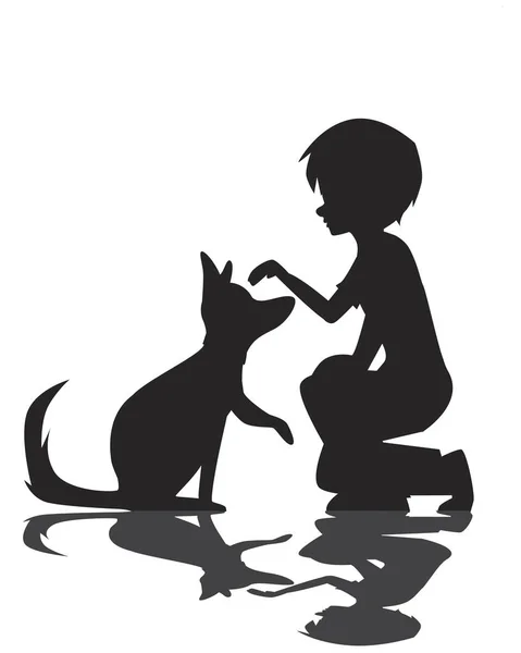 Shadow Silhouette Image Boy Striking His Dog Isolated White Background — Stock Vector