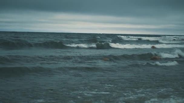 Waves Wind Overcast Baikal — Stock Video