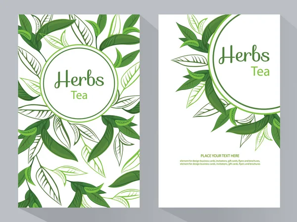 Herbs Tea Banners Verticais Armação Folhas Chá Redondas Ilustração Vetorial — Vetor de Stock