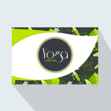 Ihlamur yaprakları ve çiçekleri ile Yoga Ihlamur Çayı kurumsal iş kartı. Çay marka öğesi için tasarım davetiyeler, hediye kartları, el ilanları ve Broşürler.  